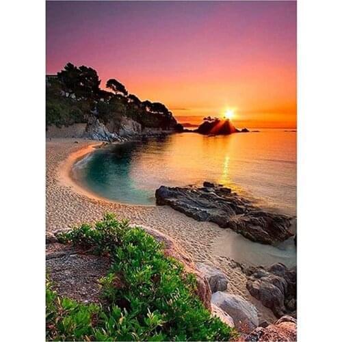 BMBY-Diamond Painting Round Diamond Full Diamond 5D Art Crafts Painting Adult Home Wall Decoration Seaside Scenery