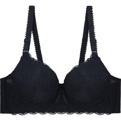 Sexy Floral Push Up Bra For Women Front Closure Three Hook-and-eye Plus Size Bralette Seamless Three Quarters Lace Lingerie