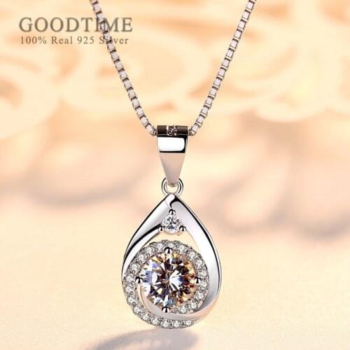 Luxury Waterdrop Rhinestone Pendant For Women 925 Sterling Silver Zircon Box Chain Necklace Jewelry Anniversary Gift For Lover