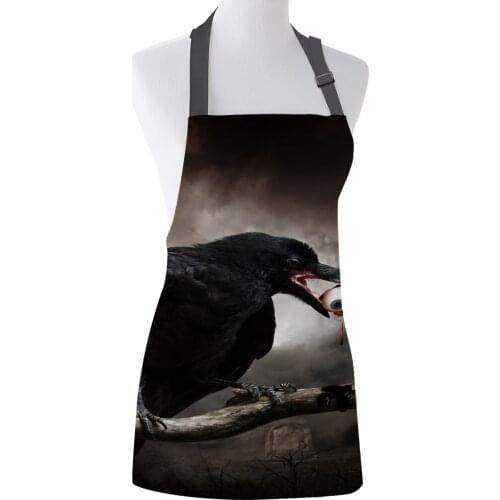 Animal Crow Branch Retro Print Apron Print Unisex Kitchen Bib with Adjustable Neck for Cooking Gardening