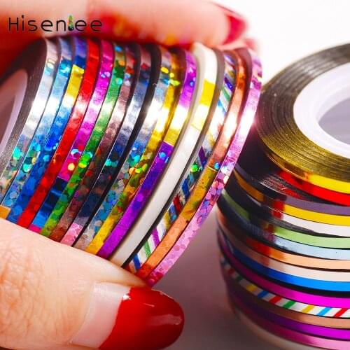 Hisenlee 2mm 30 Colors Popular Nail Striping Tape Line Strips Nails Decorations DIY Nail Art Self-Adhesive Decal 10 Roll/Pack