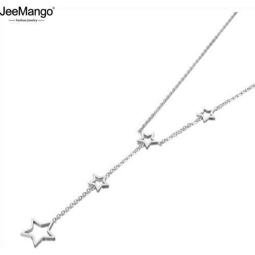 JeeMango New Titanium Steel 4Pcs Lovely Star Charm Pendant Necklaces Jewelry Romantic Birthday Party Necklace For Women JN20092