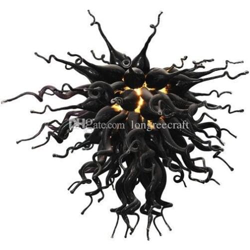 Classic Black Glass Art Chandelier LED Light Source Style Hand Blown Glass Chandeleir Light