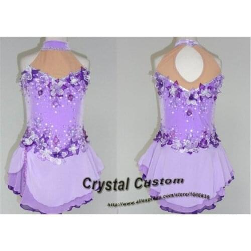 Hot Sales Purple Ice Figure Skating Dress Sleeveless New Brand Girls Skating Dress Competition Custom DR3219