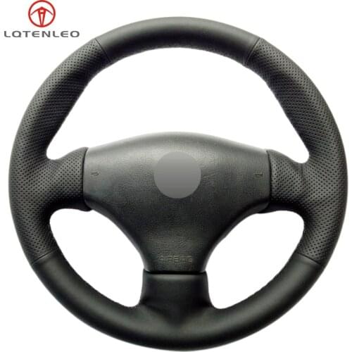LQTENLEO Black PU Artificial Leather Sew Car Steering Wheel Cover for Peugeot 206 1998-2005 206 SW 2003-2005 206 CC 2004 2005