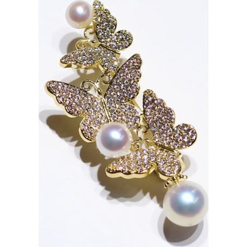 Cute Graceful Freshwater Pearl Enamel Double Butterflies Brooch Pins Charming Endless Fashionable Girls' Jewelry Ornaments
