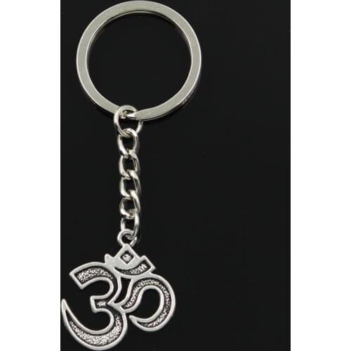 Fashion 30mm Key Ring Metal Key Chain Keychain Jewelry Antique Silver Color Plated Yoga Om 30x26mm Pendant