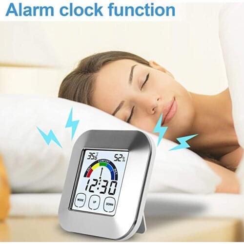 Humidity Monitor Large Lcd Touch Screen With Backlight Digital Thermometer With 12/24hr Switchable Loud Alarm Clock Function
