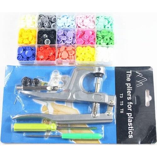 U Shape Fastener Snap Pliers KAM Button + 150 set T5 Plastic Resin Snap Button Press Stud Cloth Button Press Machine Sewing Tool