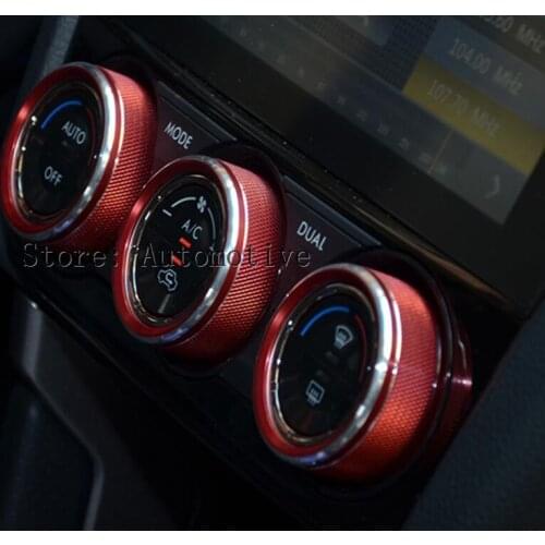 Silver/Red Inner Air Condition Knob Trim Cover 3pcs For Subaru Forester 2013-2017