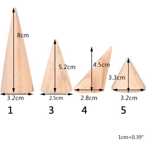 Natural Unpainted Wooden Ring Jewelry Display Rack Stand Cone Shape Holder Organizer 91AF