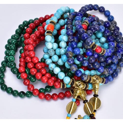 Matte Frosted Amazonite Beads Tassel Long Necklace For Women 108 Mala Knotted Necklace