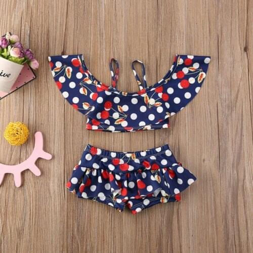 New 2020 Colorful Dot Girls Swimsuit 6M-4Y Girls swimwear Ruffle Style Kids Bikini Set Two pieces Children Beachwear