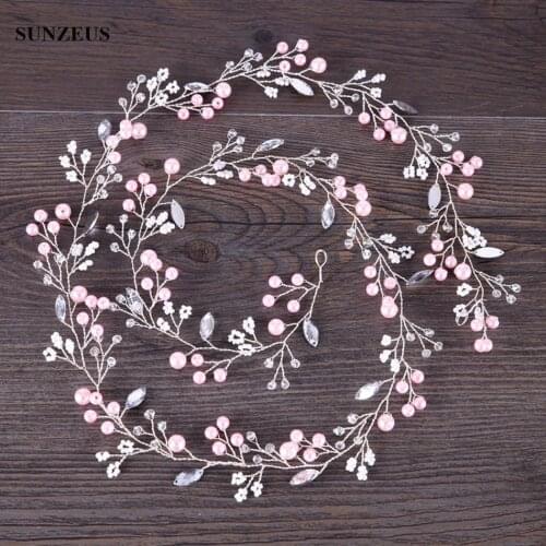 2020 New Hand-made Pink Pearls Bridal Head Sash Wedding Silver Chain For Hair Band complementos pelo SQ0219
