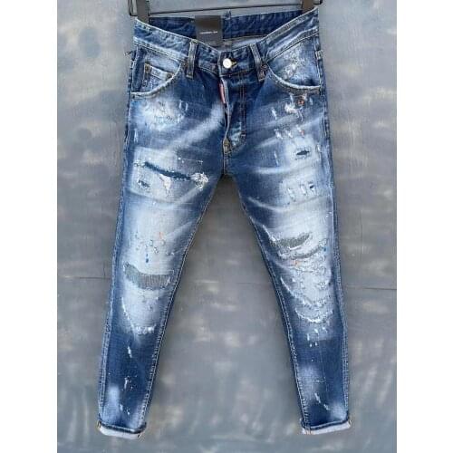 2021 New Sstyle DSQ2 Tide Brand High Street Embroidery Hole Retro Denim Mens Ppants 9129