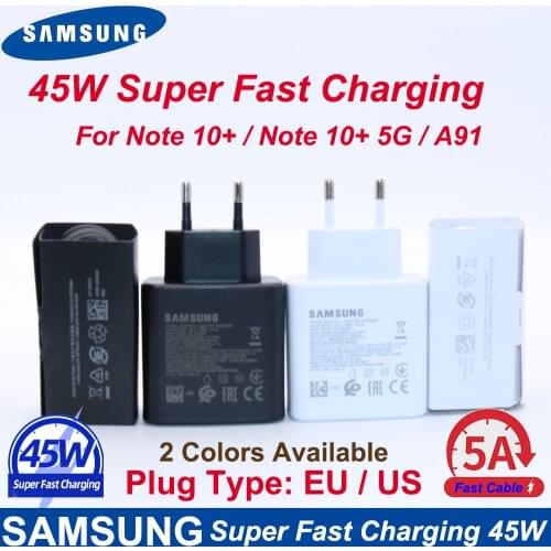 Original Samsung 45W USB-C Super Adaptive Fast Charge Charger EP-TA845 For Samsung GALAXY Note 10 Plus S20 S21 A71 A91 5A Cable