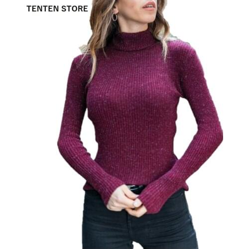 Fall 2019 high neck sweaters womens knitted turtle neck slim pullovers long sleeves solid basic casual jumper S-2XL 4 colors