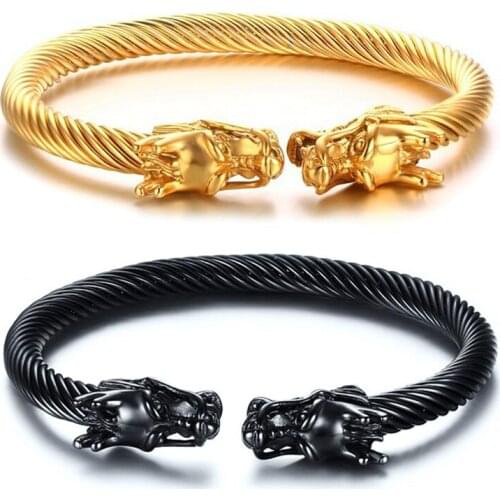 Open Mens Double Head Dragon Bracelet Adjustable Twisted Wire Weiya Faucet Male Cuff Bangles Bracelets