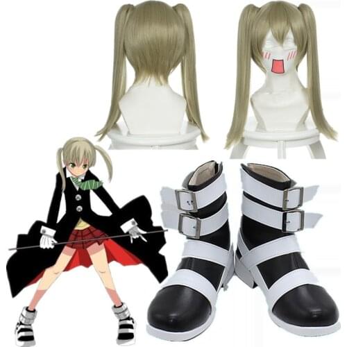 Anime Soul Eater Maka Albarn Cosplay Wigs Maka Albarn cosplay shoes Linen Double ponytail Heat Resistant Synthetic Hair