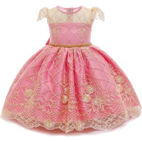 Wedding Dress Girl Birthday Party Dress Flower Embroidery Bowknot Lace Dresses For Baby Elegant Wear Princess Newborn Vestido