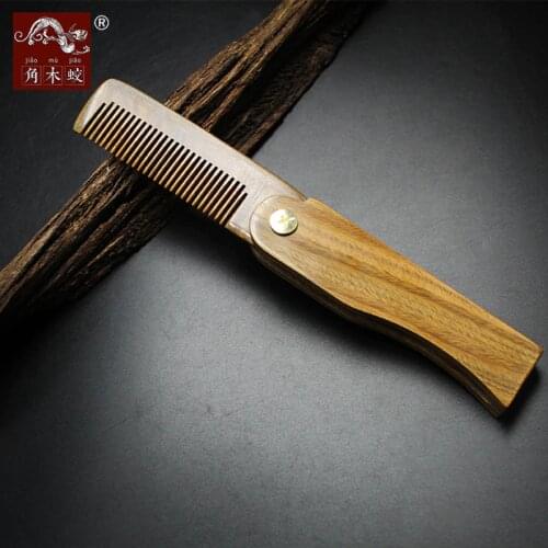 Hot 100% Natural Genuine high quality Green Sandalwood Handmade anti-static anti-dandruff Folding Wooden Combs Pocket comb