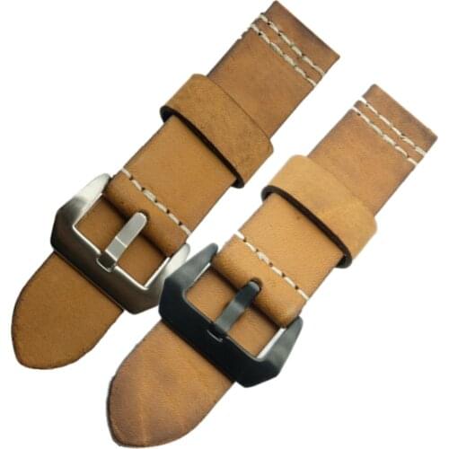 22mm 24mm 26mm Italy Genuine Leather thicken Watch Band for PAM Radiomir Stainless Steel Buckle Watchband Wrist Strap