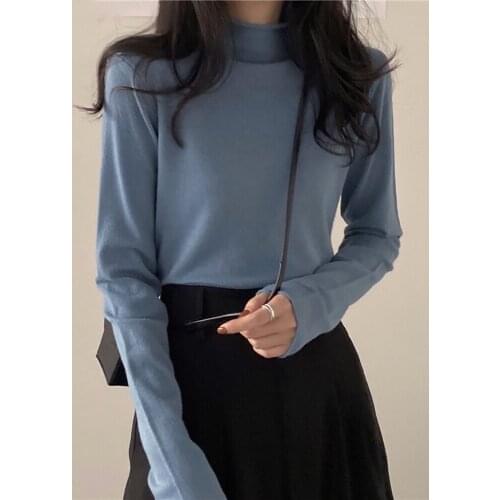 Sweater With Autumn And Winter Slim Fitting Half High Collar Long Sleeve Versatile Knitwear Top