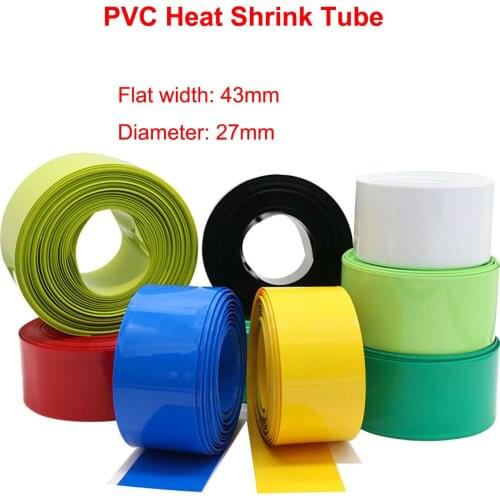 2M PVC Heat Shrink Tube Width 43mm Dia 27mm 26650 Lithium Battery Wrap Cover Skin Insulated Film Protection Sleeve Sheath