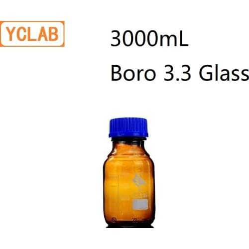YCLAB 3000mL Reagent Bottle 3L Screw Mouth with Blue Cap Boro 3.3 Glass Brown Amber Medical Laboratory Chemistry Equipment