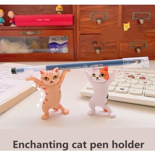 Yisuremia Creative Funny Enchanting Cat Pen Holder Kawaii Cute Rubber Band Storage Desk Organizer Decoration