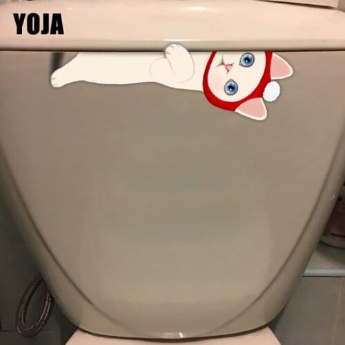 YOJA 8.4*24.7CM A Hide-And-Seek Cat Funny Room Decor Wall Decal WC Toilet Sticker T1-0148