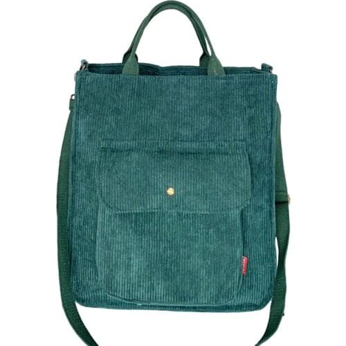 Women Corduroy Shoulder Bag Vintage Shopping Bags Student Student Bags Zipper Casual Bag With Outside Pocket