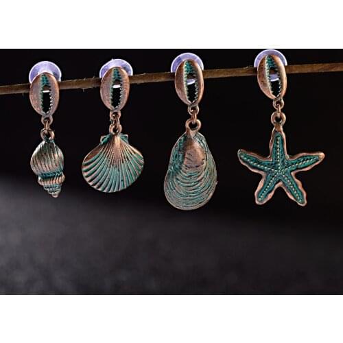 Vintage Egypt Shell Bronze Earrings Women Vintage Starfish Conch Indian Jewelry Statement Brincos 2019 Fashion Jewelry