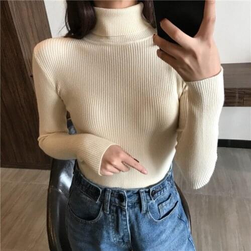 2020 Autumn Winter Thick Sweater Women Knitted Ribbed Pullover Sweaters Long Sleeve Turtleneck Slim Jumper Soft Warm Pull Femme