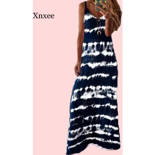 Boho Women Gradient Printed Long Maxi Dress Sexy V Neck Sleeveless Straight Slip Club Party Beach Vestidos Plus Size S-5Xl