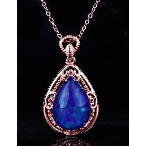 KOFSAC Beautiful Women Necklaces Crystal Blue Water Drop Rose Gold Jewelry New Luxurious 925 Sterling Silver Necklace Lady Gifts