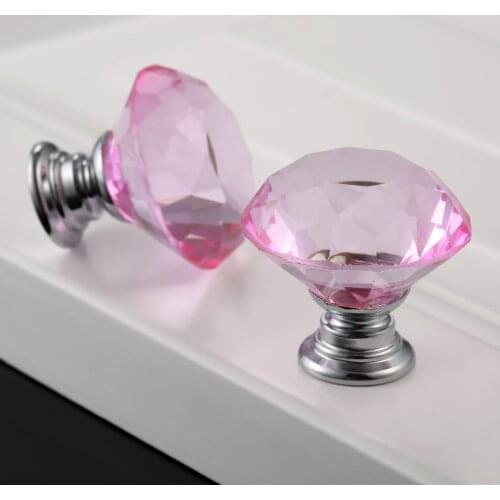 1set Crystal handle Diamond Glass Knob door cabinet pull 30mm furniture hardware Clear White Blue Yellow Pink Green Black Red
