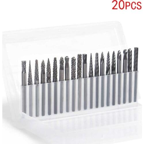 20pcs 3.0mm 1/8" Shank Tungsten Carbide Milling cutter Rotary Burr suit Reamer Tools Cut Set for Dremel