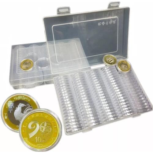 27mm Round Boxed Coins Collection Holder 100pcs/box Transparent Plastic Storage Capsules Commemorative Coin Protection Boxes
