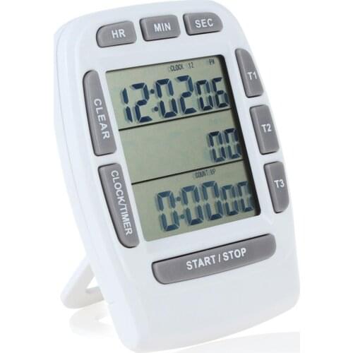 3-Line Large LCD Triple Display Digital Countdown Stopwatch + Clock for Kitchen Cooking Tools
