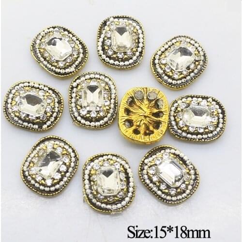 LKERAN 5pcs 15 * 18mm Creative Retro Rectangle Diamond Buttons Resin Beaded Flatback Decoration Apparel Accessories DIY Craft