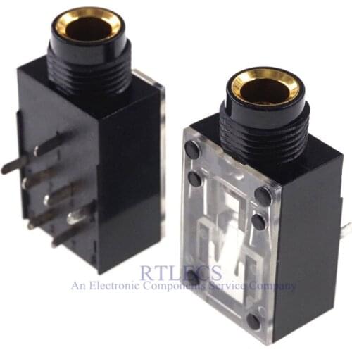 5 pcs 0.25" 1/4 6.35 mm Microphone Jack Socket 7 Contact 3 Conductor 6.50 mm Right Angle Through Hole Inner Switch transparent
