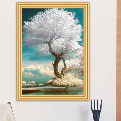 5D DIY Diamond Painting Snow-White Tree Cross stitch Full Drill Diamond Embroidery Mosaic Picture of Rhinestones Home Decoration