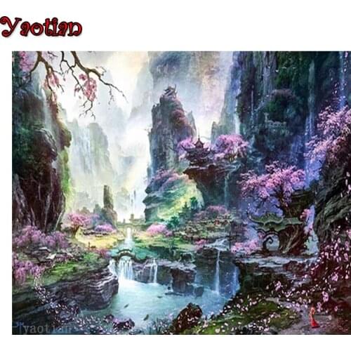5D DIY Diamond Painting Fantasy Landscape Cherry Blossom Scenery Full Square Round Drill Mosaic Diamond Embroidery Decoration