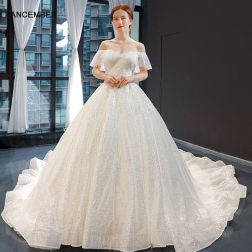 J66917 jancember ball gown princess bridal gown sweetheart sequined ruffles pleat wedding dress off shoulder robe de mariage