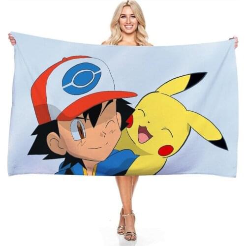 Pokemon Bath Towel Pikachu Pokémon Cute Cartoon 3D Digital Printing Microfiber Home Textile Beach Towels Do Not Stick To Sand