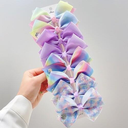 8Pcs/set Grosgrain Ribbon Printed Hair Bows With Clip For Cute Girls Hair Clips Unicorn Hairpins Barrettes Kids Hair Accessories