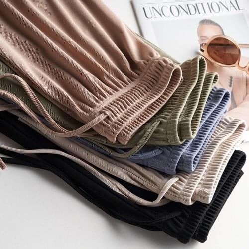 Ice Silk Wide-Leg Pants Spring and Summer High Waist Outerwear Casual Pants Ninth Mop Drooping Slimming Draping Straight Pants