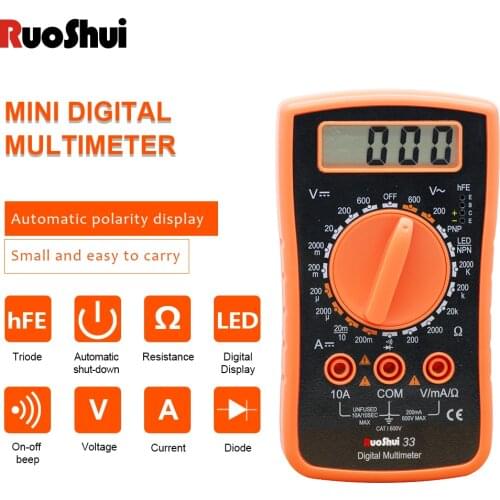 RuoShui 33 Digital multimeter mini Portable AC / DC voltage diode hEF Resistance Current tester Easy to use Voltmeter multimetro