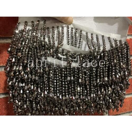 Cou0013# 10 yards/bag 5cm width metal grey pendents beads ribbon fringe tassel for decorative/wedding bridal ball gown dress